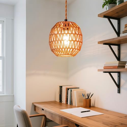 Image of Small Lamp Shades For Table Lamps Hanging Light Boho Lamp Shades Wicker Lamp Shade for Floor Lamps, Rattan Lampshade for Hanging Lamp Wall Sconce Woven Plug in Pendant Light Egg Shade