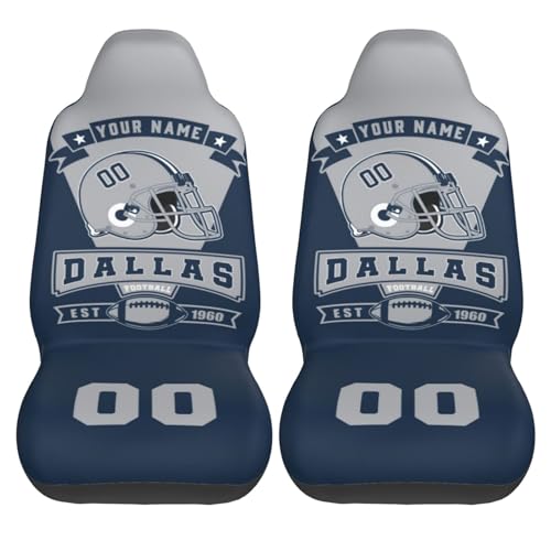 Mfbogh Custom Dallas Car Seat Covers Personalized Name Number Protector Cover for Cars Front Seats Nonslip Elastic Soft Auto Decor Accessories Universal Fits for Cars Trucks SUV (1PC & 2PC)