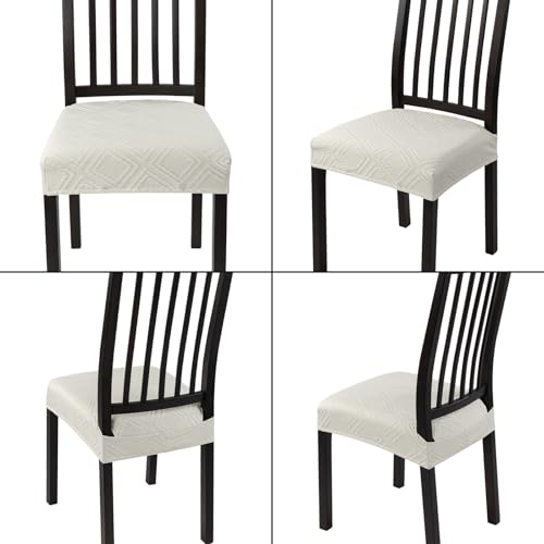 Image of SearchI Dining Chair Seat Covers Set of 6 Rear Covered, Double Square Beige