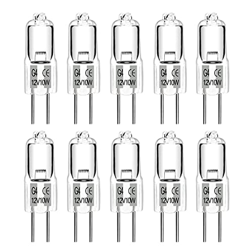 SCNNC G4 Halogenglühbirne 10W 12V Dimmbar Warmweiß 2700K 2 Pin G4 Halogenlampe für Dunstabzugshauben Kronleuchter Schrankbeleuchtung 10 Stück