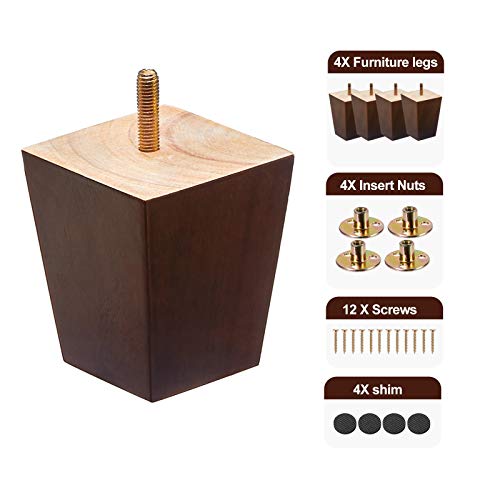 Shanjue Wood Furniture Legs 3 Inch Sofa Legs Set Of 4 Square Brown Couch Legs,Mid Century Replacement Chair Feet, For Diy Projects Dresser Recliner Bed Legs Etc #TOP4