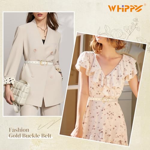 WHIPPY Women Leather Belt for Jeans Pants Dress Fashion Ladies Skinny Faux Leather Waist Belt with Shiny Gold Buckle4