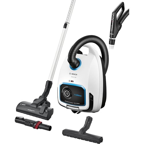 Bosch Electroménager, Série 6, ProSilence BGB6SIL1, aspirateur traîneau avec sac, niveau sonore de 66 dB(A), filtre hygiénique HEPA, moteur puissant, blanc
