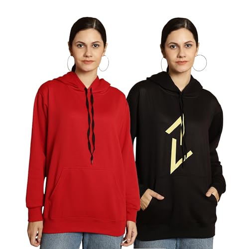 Image of Mack Jonney Printed Hooded Cotton Fleece Sweatshirt for Women (Pack of 2)-MACK50866