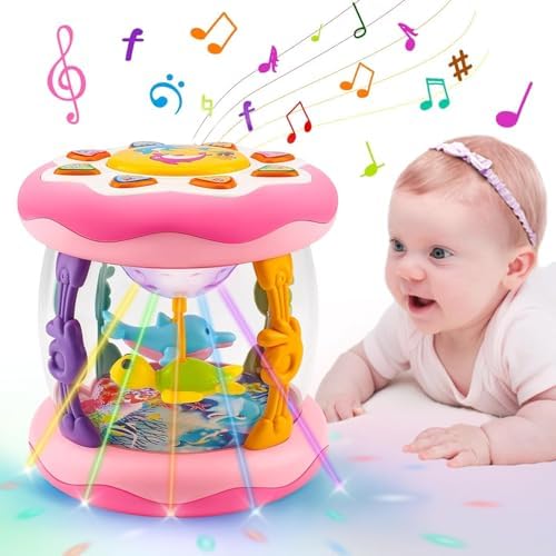 Baby Musical Light Up Toys 12+ Months Ocean Projector Rotating Tummy Time Infant 12+ Months Learning Crawling Pink Toys Babies 12-18 Month Boys Girls 1 2 3 Year Old Birthday Baby Gifts