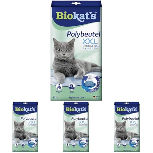 Biokat’s sac en polyéthylène XXL - Sachet à mettre dans les toilettes du chat pour un changement hygiénique de litière - 4 paquets (1 à 12 sachets)