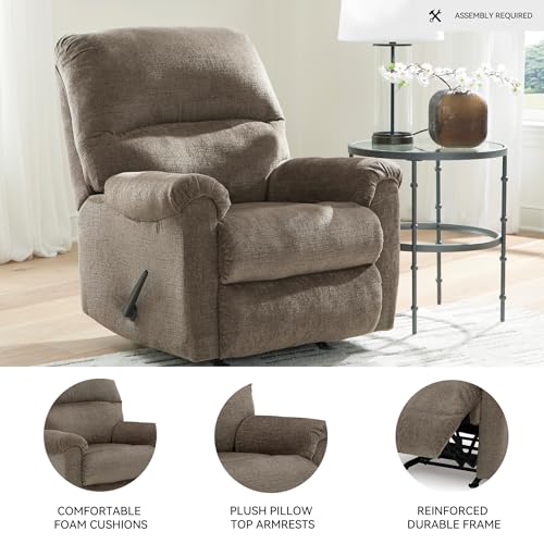 Image of Signature Design by Ashley Stonemeade Rocker Recliner Chair, Manual Pull Motion, Polyester Chenille Upholstery, Cozy Seating for Living Rooms, 33 W, Nutmeg Brown
