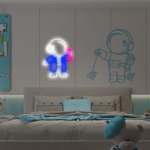 Image of Astronaut Neon Sign with Flask LED Neon Lights for Wall Decor, Classroom, Science Room, Bedroom, Lab Decor, Game Room, Space Theme Party Decoration, Neon Light Sign for Home and Bar