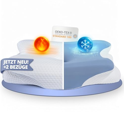 Knoop Home & Living ®️ Orthopädisches Nackenkissen Memory Foam – Ergonomisches Kopfkissen gegen Nackenschmerzen & Verspannungen – Perfekt für Seitenschläfer & Rückenschläfer – Abnehmbarer Bezug