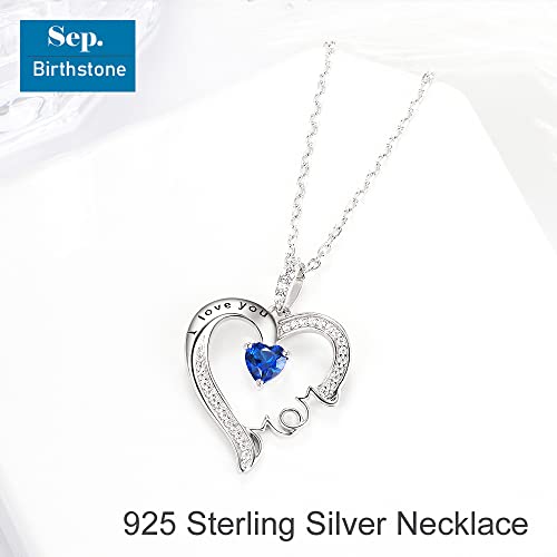 I Love You Mom Necklace for Wife Birthday Gifts Mom September October Birthstones Blue Sapphire Opal Tourmaline and More Stones Jewelry for Women 925 Sterling Silver Heart Pendant Necklace3