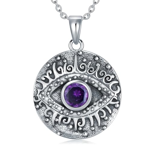 BETHZA Natural Amethyst Devil's Eye Necklace Genuine February Birthstone Evil