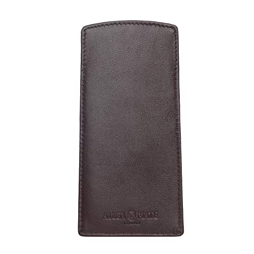 ALLEN & MATE Estojo para óculos 100% couro – Bolsa fina e macia para óculos de leitura, óculos para homens e mulheres com pano de limpeza, Marrom, One Size, Premium