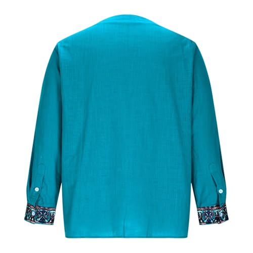 Xiaojmake Men's Henley Shirt Long Sleeve African Print Embroidered Gauze Shirts Casual V Neck Cotton Linen Beach Hippie Shirt4