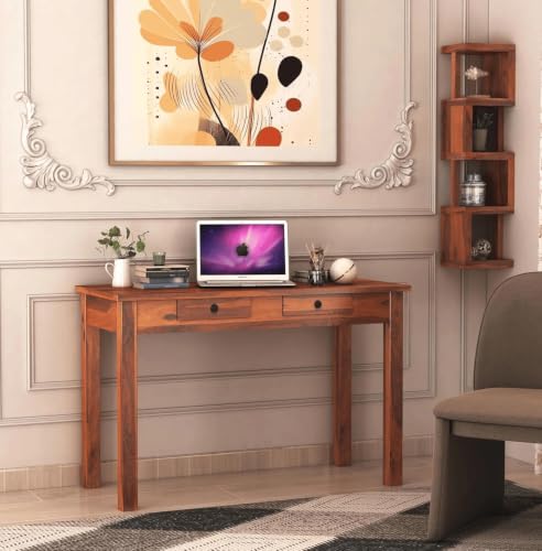 Image of Solid Sheesham Wooden Study Table & Desk with Drawer for Office and Home | Computer Laptop Table | Reading & Writing Desk | Laptop Desk (Honey E)
