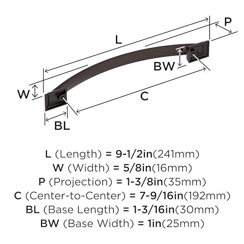 Image of Amerock Candler 7-9 /16 inch (192mm) Center-to-Center Oil-Rubbed Bronze Cabinet Pull, BP29350ORB
