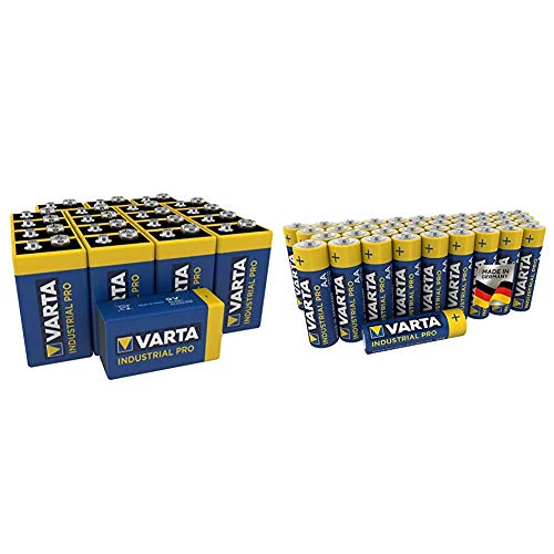 Pilas alcalinas 6LR61 y LR6 Varta Industrial fabricadas en Alemania de gran duración
