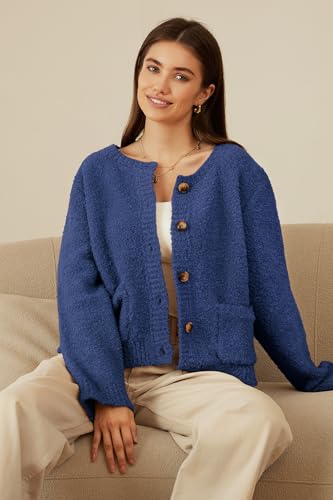 Image of Arach&Cloz Women's Open Front Cardigan Sweaters Fall Fashion Button Down Knit Chunky Outwear Coats with Pockets