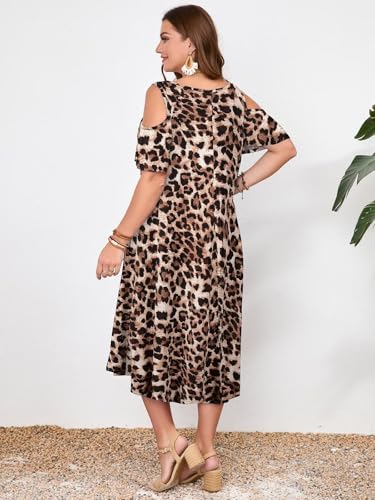 Image of LARACE Plus Size Women Dress for Summer, Midi Women's Sundress, Casual V-Neck Short Sleeve Flowy T-Shirt Dresses with Pockets