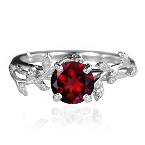 10K/14K/18K Solid Gold Vintage 1 Carat Round Gemstone Engagement Rings for Women Leaf Design Vine Art Deco Birthstone Promise Anniversary Ring for Her Wife Bridal Size 4~122