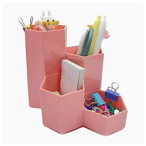 Image of Pencil Organizer Pen Holder for Desk Pens Cup Small Desk Organizer Cute Pen Holder for Office,School and Home (Pink, L-Shape)