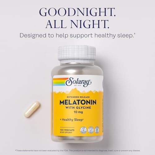Image of SOLARAY Melatonin 10mg with Glycine - Extended Release, Healthy Sleep Aid and Calming Relaxation Support - Lab Verified, Vegan, Gluten Free, 60-Day Guarantee - 100 Servings, 100 VegCaps