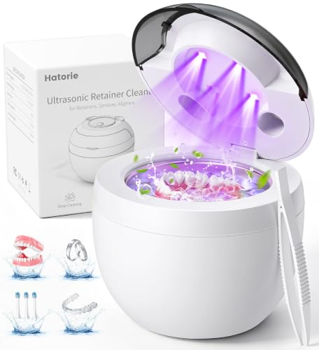 Ultrasonic Retainer Cleaner Machine 45kHz Deep Gentle Dental Cleaning Pod with 304 Stainless Steel Tank 4 Cleaning Modes for Aligners Dentures Mouth Guards Night Guards Toothbrush Heads