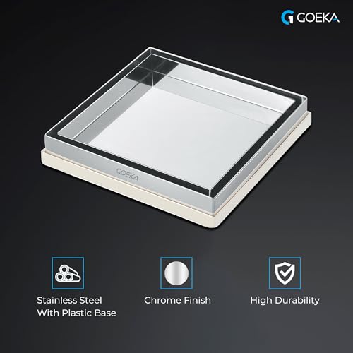 Image of GOEKA 6 inch x 6 inch SS 304 Stainless Steel Tile & Marble Insert Floor Drain | Reverse Plate Jali Stainer | Square Bathroom, Roof, Terrace, Balcony Drain | Anti-Clog & Rust-Resistant