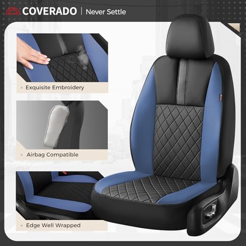 Image of Coverado Car Seat Covers Front Pair, Automotive Leather Seat Covers for Car,Universal Fit Front Back Seat Cover, Non-Slip Waterproof Breathable Car Seat Protector