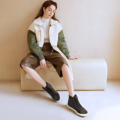 hash bubbie Women's High top Sneakers Lace up PU Leather Fashion Shoes Black Boots Fuzzy Ankle Booties with Zipper3