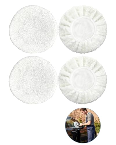 4 Pcs Polierhauben Polieraufsatz Akkuschrauber, Lammwoll Poliermaschine Polierpads Kompatibel mit Einhell Akku-Autopoliermaschinen CE-CB 18/254 Li, CC-PO 90, für 220mm-250mm Poliermaschinen