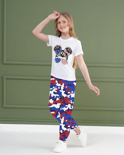 Image of ARTMINE Girls' 2 Piece Outfits Casual Drawstring Jogger Pants and Basic Short Sleeve Top Set, 6-14 Years