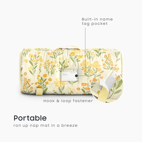 Image of Wake In Cloud - Toddler Nap Mat with Pillow and Minky Fleece Blanket, for Kids Girls Ages 3 Plus in Daycare Preschool Kindergarten, Roll Up Sleeping Bag, Floral Flowers