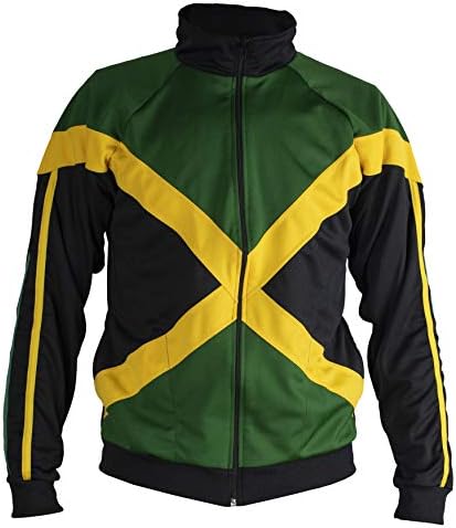 Jamaica Proud Power Authentic Jamaican Long Sleeved Reggae Zip-Up Jacket - Unisex (Black, Green and Yellow) - M