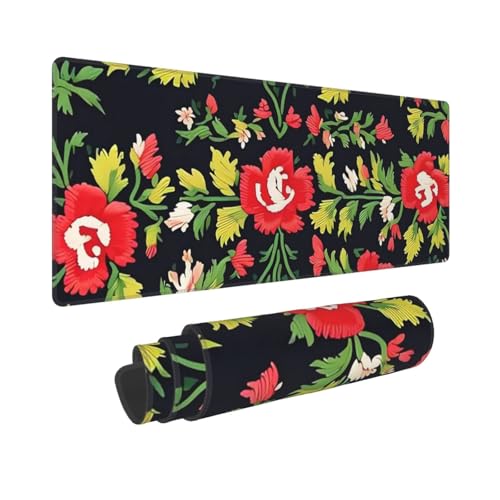 Tapis de bureau long 80x30cm style broderie pour clavier et jeu vidéo