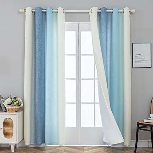 Pleasant Boulevard | Faux Linen Curtains [2 Panels] Elegant Living Room Bedroom Window Drape Curtain, Grommet Eyelet Style (52 X 84In, Gradient Blue) #TOP5