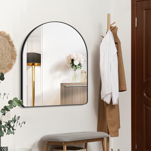 Image of FORBATH Arched Bathroom Mirror 30x36 Inch, Bathroom Mirror Wall Mounted Modern Black Aluminum Frame Decor Dresser Mirror for Bedroom Living Room Entryway, Hanging or Leaning Against Wall