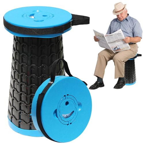 Image of 18 inch Collapsible Stool, 800lbs Max Weight, Heavy Duty Portable Retractable Folding Telescoping Foldable Camping Stool for Adults Outdoor Fishing Travel BBQ (Blue)