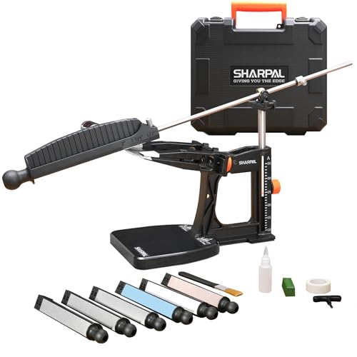 SHARPAL 202H Präzisions-Messerschärfsystem – Einstellbarer Winkel 10–35° Messerschärfer Set mit 7 Schleifsteinen (Diamant 220/325/600/1000, Wasserstein 3000/6000, Leder Abziehriemen) – Mit Geschenkbox
