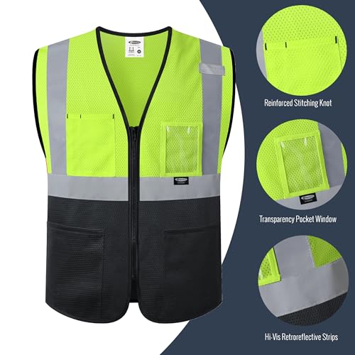 Image of JKSafety Safety Vest for men women Hi Vis Vest with Pockets and Zipper High Visibility Meet ANSI Standard(BX310