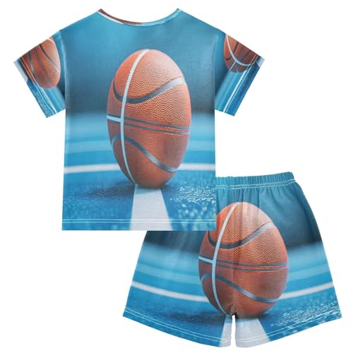 ALAZA Basketball Blue Pajamas Set Short Sleeve Cotton Sleepwear Summer Pjs 2 Piece 5-14Y2