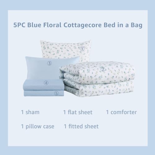 Image of Twin XL Comforter Set for Girls Floral Cottagecore 5 Pieces Bed in a Bag