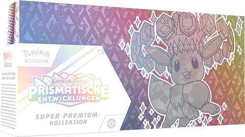 Preisvergleich Produktbild Pokémon-Sammelkartenspiel: Super-Premium-Kollektion Karmesin & Purpur Prismatische Entwicklungen (1 holografische Vollbild-Promokarte,1 Flauschige Evoli-Deckbox & 15 Boosterpacks)