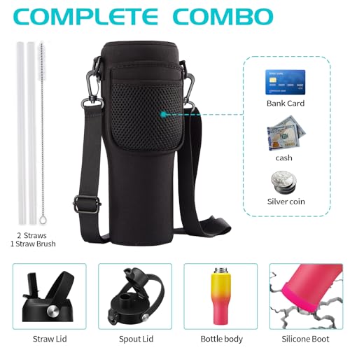 Image of 40 oz Insulated Water Bottle - Cold 48H & Hot 24H, Leak-Proof Metal Tumbler with Carrier Bag, Protective Boot, BPA Free Vacuum Hydro Travel Thermal Cup Flask for Women Mom Girfriend Gift