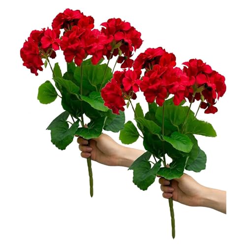 2 Flores Artificiales de Geranios de Seda, Arbusto de Geranio Artificial de 14.0 In para Exteriores, Flores de Geranios Artificiales para Decoración Floral del Hogar, Exterior, Interior, Jardín,(#1)