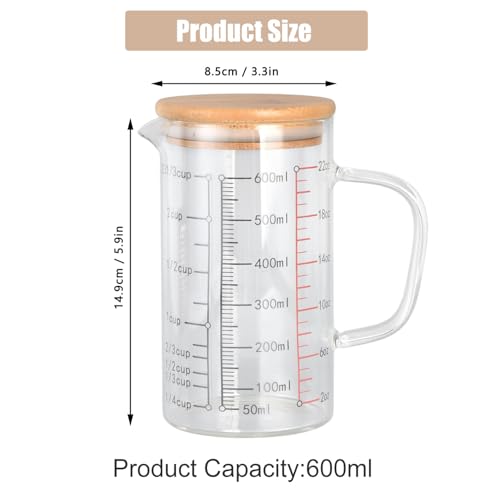 Image of 600ml /20.28oz Microwave Safe Glass Measuring Cup | Heat Resistant Borosilicate, V-Shaped Spout, Clear Scale, Multipurpose for Kitchen, Coffee & Yogurt(600ml /20.28oz)