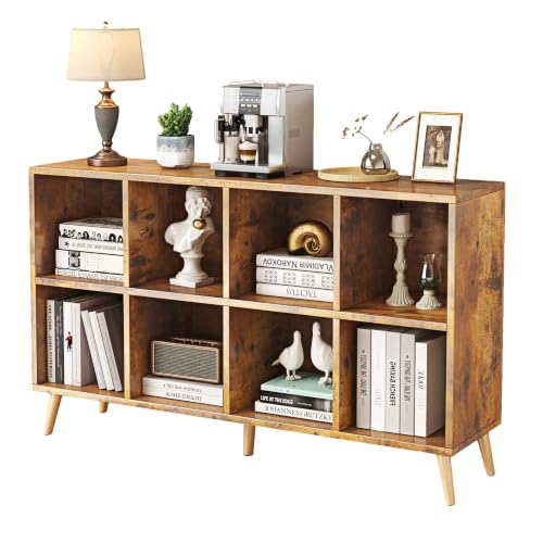 Flrrtenv 8-Cube Bookshelf 2 Tier Retro Bookcase with Legs 120cm Wood Bookshelves Storage Organizer Shelf Freestanding Open Book Shelves for Bedroom Living Room Office Rustic Brown