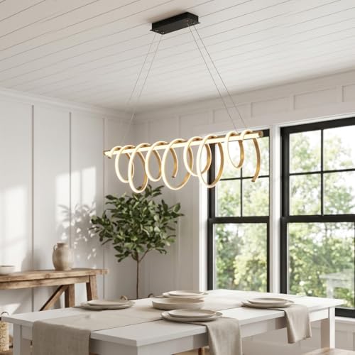 Image of 1000mm Linear Spiral LED Chandelier for Living Room Modern, Smart Ceiling Light 3 Color Modes, Alexa & Google Compatible Jhumar for Hall, Metal Chandelier Lights for Ceiling