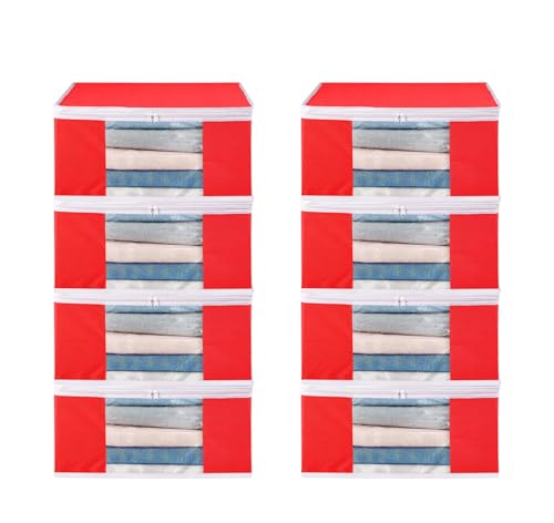 Image of Saree Cover Set of 08 Non-Woven Fabric Clothes Organiser for Wardrobe with Transparent Window & Double Zip Clothes Storage Bag, Garment Cover SC XL Large GCVETR8249653486192725883