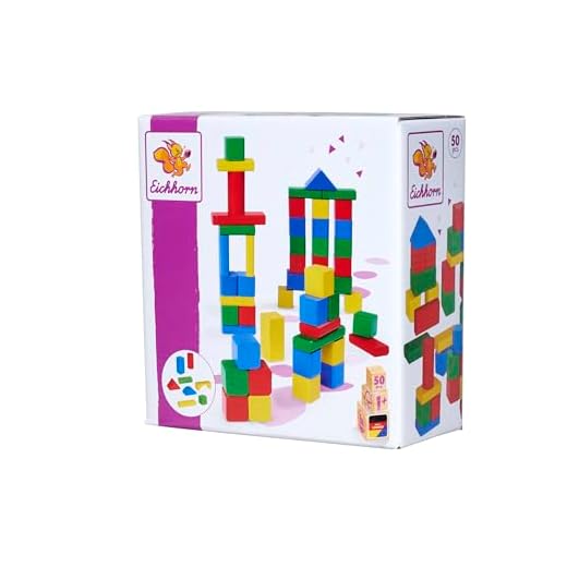 Eichhorn 100021252 50 bunte Holzbausteine, FSC zertifiziertes Buchenholz, Holzbausteine Motorikspielzeug geeignet für Kinder ab 1 Jahr , 50 Stück (1er Pack)
