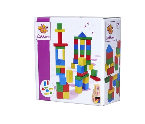 Eichhorn 100021252 50 bunte Holzbausteine, FSC 100% zertifiziertes...